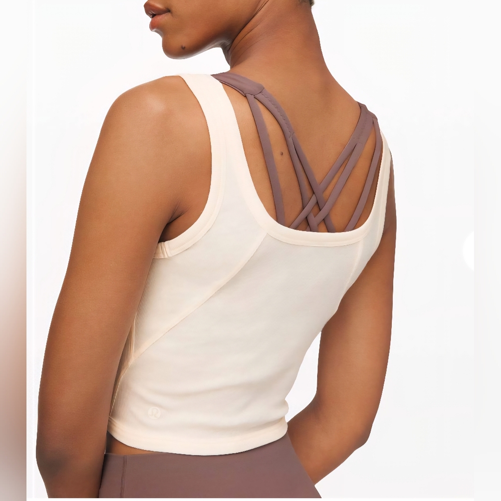 lululemon athletica Cream Crop Tank with Mauve Strappy Back